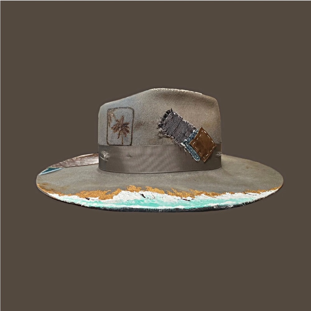 Western hat size 7 55-56cm Unique Palm Tree Ocean Theme  🔥 Beaver Blend Felt